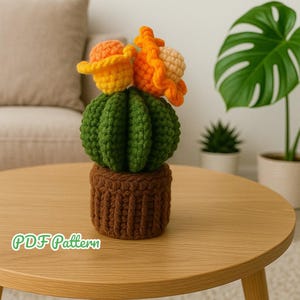 Eenvoudig haakpatroon van cactus met bloemen, patroon van amigurumi-cactus, pot en bloemen, digitale download, pdf-patroon