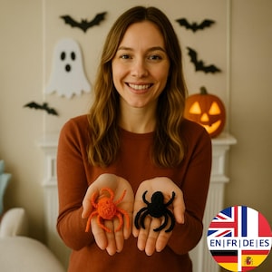Wzór na szydełkowego pająka, samouczek na Halloween amigurumi, angielski niemiecki francuski hiszpański
