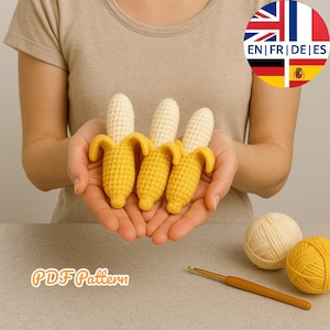 Amigurumi Peelable Banana Crochet Pattern, English German French Spanish
