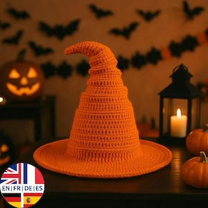 Häkelanleitung Hexenhut, Halloween Kostüm, englisch deutsch französisch spanisch