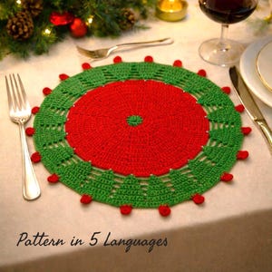 Crochet Christmas Tree Placemat PDF Pattern,  Holiday Table Decoration, Xmas Crochet Table Mat, English German French Spanish Italian