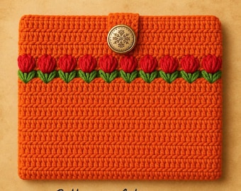 Crochet Tulip Book Cover Pattern PDF, Notebook Sleeve Tutorial, Floral Journal Cover, Kindle Sleeve Crochet Pattern, 4 Languages
