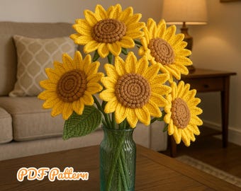 Crochet Sunflower Pattern PDF – Realistic Flower Tutorial – DIY Home Decor - Handmade Flower Tutorial
