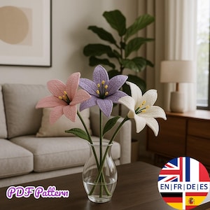 Patrón de flor de lirio a crochet, manualidad DIY, decoración del hogar (patrón PDF) Inglés Alemán Francés Español