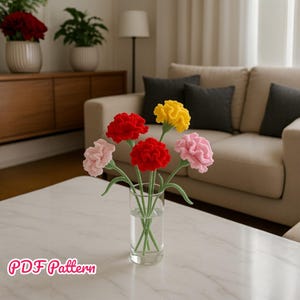 Nelke Häkelanleitung PDF | Realistische Blumen Anleitung | DIY Garn Nelkenstrauß | Sofortiger Download von 3 Schnittmustern