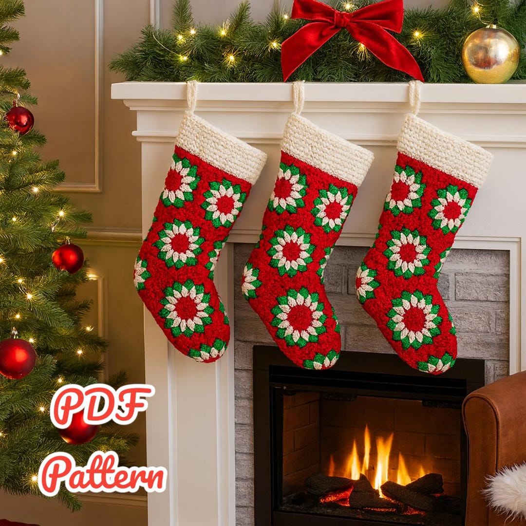 Crochet Christmas Stocking PDF Pattern Granny Square Holiday Decoration ...