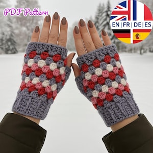 Patrón fácil de guantes de crochet coloridos sin dedos (inglés, alemán, francés y español)
