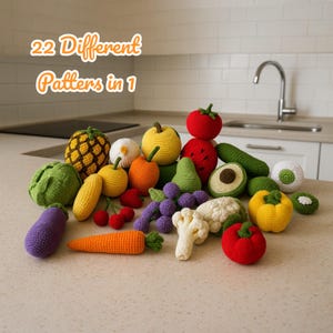 Set of 22 Different Crochet Vegetable And Fruit Pattern, PDF Pattern of Vegetable And Fruit, Pattern of Crochet Vegetable And Fruit Set