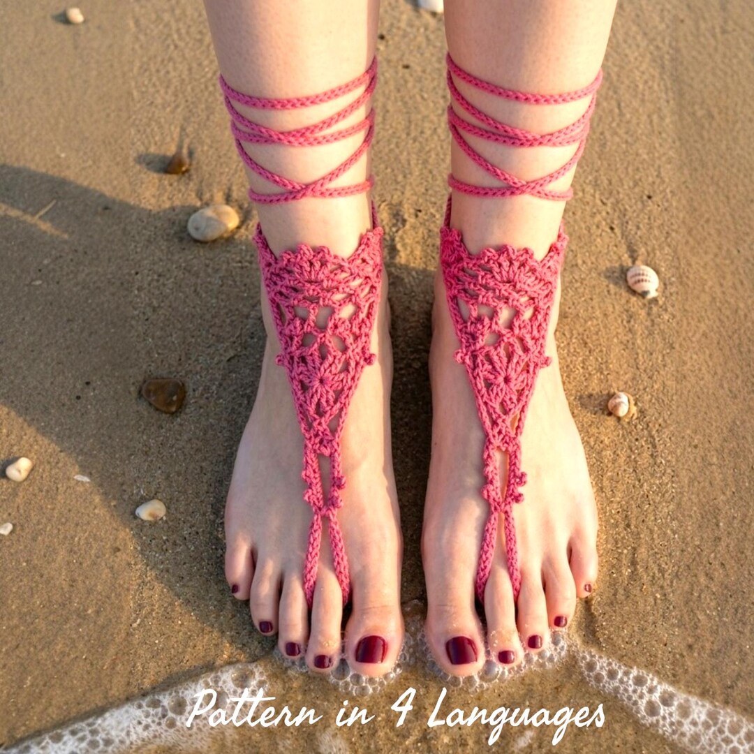 Crochet Barefoot Sandal Pattern PDF, Boho Wrap Sandals, Beach Foot ...