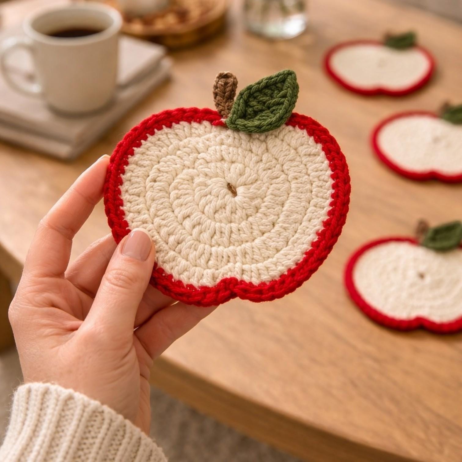 Crochet Apple Coaster Pattern PDF – Apple Slice Coaster – Fruit Coaster ...