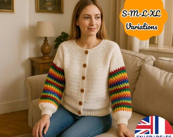 Gehäkelte Cardigan Muster, Farbenfrohes Design S-XL , Englisch Deutsch Französisch Spanisch