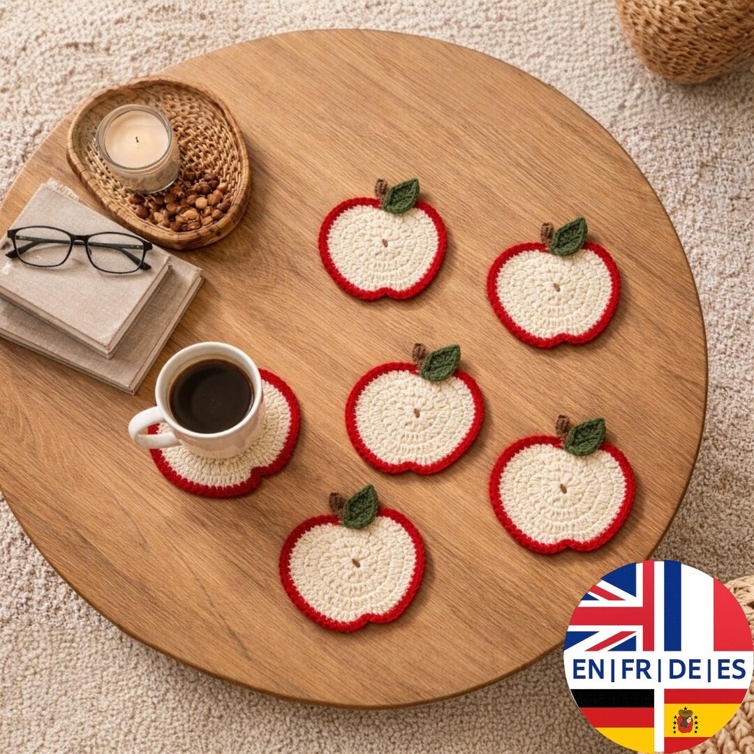 Crochet Apple Coaster Pattern PDF – Apple Slice Coaster – Fruit Coaster ...