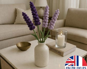 Crochet Lavender Bouquet Pattern | Realistic Flower Tutorial,  English German French Spanish