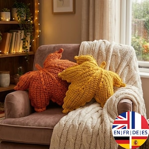 Crochet Maple Leaf Pillow Pattern – Cozy Fall Decor PDF - English German French Spanish