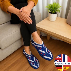 Tunesische Häkelanleitung – Boho House Schuhe Colorwork (PDF Download) - Englisch Deutsch Französisch Spanisch