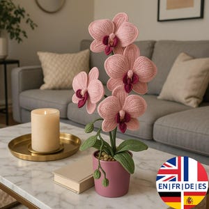 PDF-patroon gehaakte orchidee | Realistische phalaenopsisbloem | DIY bloemen woondecoratie Engels Duits Frans Spaans