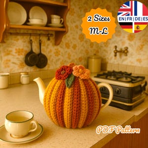 Vintage Crochet Tea Cozy Pattern – Autumn Bloom, Floral Teapot Cover English German French Spanish