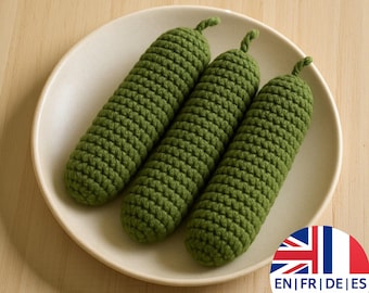 Easy Amigurumi Cucumber Crochet Pattern, English German French Spanish