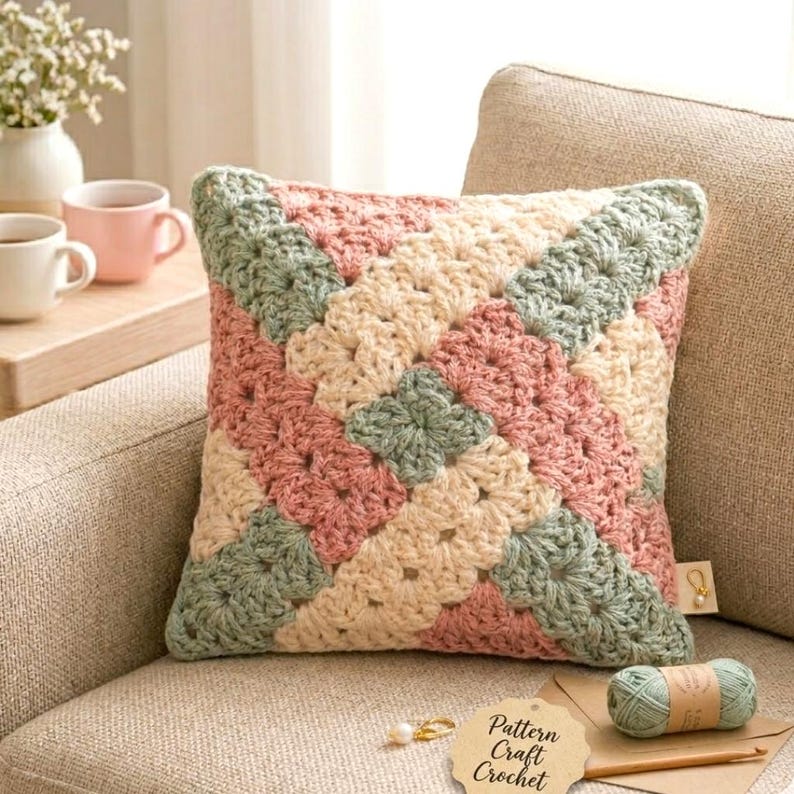 Granny Square Crochet Pattern PDF, Colorful Crochet Motif, Modern Afghan Block, Beginner Friendly, 4 Languages image 2