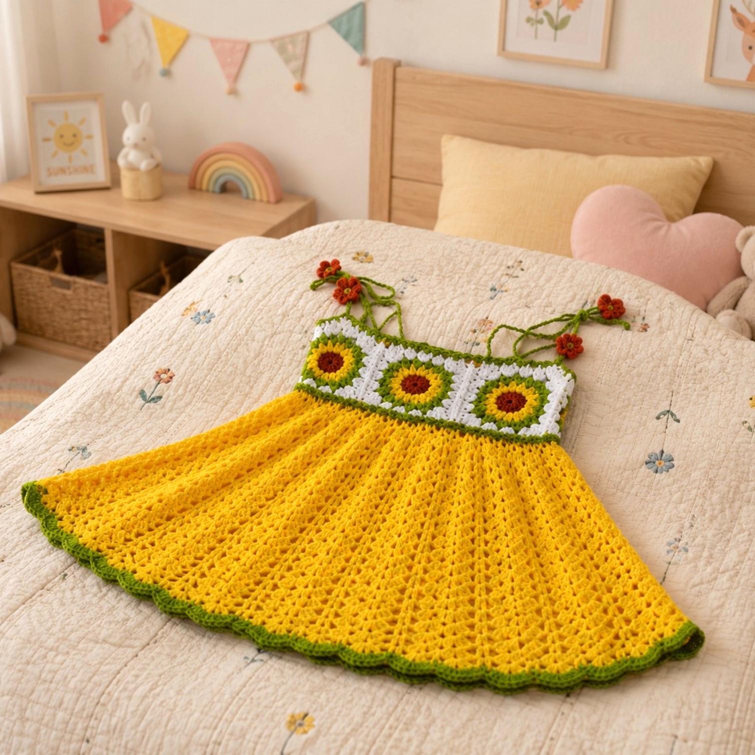 sunflower dress crochet pattern Sunflower Crochet Dress Pattern PDF, Granny Square Baby Dress, Toddler &  Girls Crochet Pattern, 4 Languages, Size Variations Available