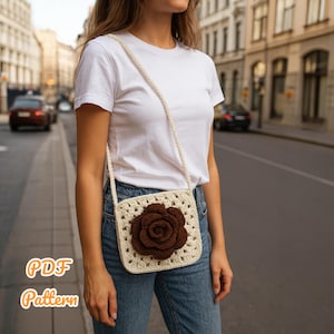 Floral Granny Square Bag – Crochet PDF Pattern – Rose Purse Pattern – Easy Crochet Bag - Granny Square Flower Purse PDF- DIY Small Crossbody