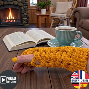 Easy Fingerless Braid Crochet Glove Pattern ,Pattern of Braid Gloves, Video Tutorial, English German French Spanish