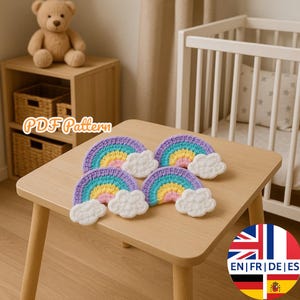 Crochet Rainbow & Clouds Pattern, English German French Spanish
