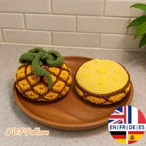Gehaakt ananaspatroon amigurumi, eenvoudig fruitdecor (pdf-patroon), Engels Duits Frans Spaans