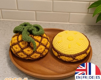 Padrão de Abacaxi em Crochê Amigurumi, Decoração Fácil de Frutas (Padrão em PDF), Inglês, Alemão, Francês, Espanhol