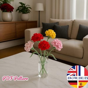 Patrón de clavel de crochet / Ramo de flores de hilo DIY, inglés alemán francés español
