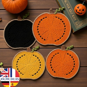 Tovaglietta all'uncinetto con zucca di Halloween - Decorazione da tavola - Inglese Tedesco Francese Spagnolo