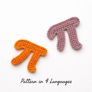 Gehaakt pi-symbool stoffenpatroon pdf, wiskundig haakpatroon, nerd cadeau DIY, geek decor, leraar cadeau, amigurumi-patch, 4 talen