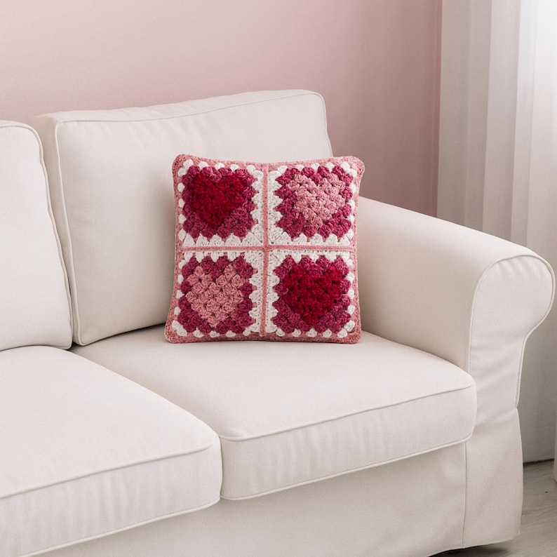 Crochet Heart Granny Square Motif Pattern – Valentine's Day Project - English German French Spanish image 5