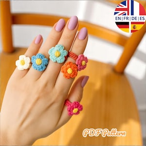 Crochet Flower Ring Pattern, Easy Floral Ring DIY, English German French Spanish