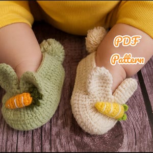 Baby Booties mit Karotte (0–6 Monate) - PDF-Häkelanleitung - Babyschuhe mit Hasenohren - Häkelanleitung für Babyschuhe