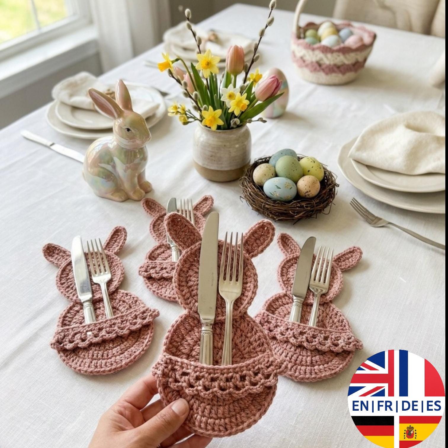40 Easter Bunny Crochet Patterns for Spring Gifts, Baskets, and Home Decor 32 Crochet Bunny Cutlery Holder