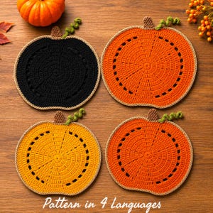 Crochet Pumpkin Placemat Pattern, Fall Table Decor Crochet PDF, Halloween Pumpkin Mat,Autumn Crochet Pattern, Thanksgiving Decor,4 Languages
