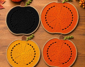 Haakpatroon voor een pompoen placemat, herfsttafeldecoratie haakpatroon (PDF), Halloween pompoen placemat, herfst haakpatroon, Thanksgiving decoratie, 4 talen