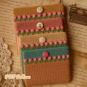 Tulip Garden Crochet Book Sleeve Pattern – PDF Tutorial - Handmade Crochet Book Cover Pattern with Flowers –  Beginner Friendly - DIY PDF