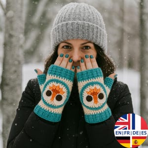 Owl Crochet Gloves Pattern – Fingerless Mitts Tutorial – English German French Spanish