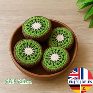 Crochet Kiwi Amigurumi Pattern, Easy Fruit Toy (PDF Pattern), English German French Spanish