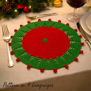 Crochet Christmas Tree Placemat PDF Pattern,  Holiday Table Decoration, Xmas Crochet Table Mat, English German French Spanish