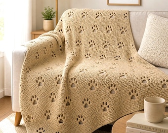 Cat Paw Crochet Pattern PDF, Paw Print , Easy Crochet Pattern, 4 Languages , Cozy Sofa Blanket, Pet Lover Gift