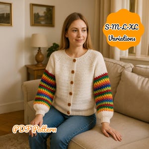 かぎ針編みカーディガン PDF パターン | カラフルでフィット感のあるデザイン S-M-L-XL | 初心者向け簡単セーター
