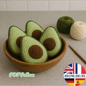 Patrón de aguacate amigurumi fácil de crochet (inglés, alemán, francés y español)