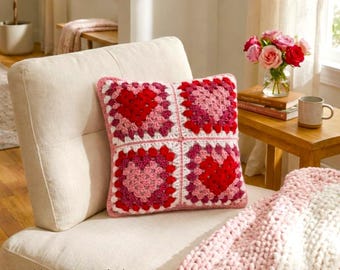 Crochet Heart Granny Square Motif Pattern – Valentine's Day Project - English German French Spanish