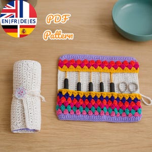 Crochet Hook Organizer Pattern, Foldable Roll-Up Tool Case (PDF Pattern), English German French Spanish