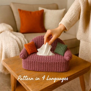Crochet Tissue Box Cover Pattern – Couch Style Box Cover PDF – Home Decor Crochet Pattern – 4 Languages