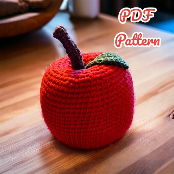 Easy Crochet Apple Pattern, Digital Download, PDF Pattern, Pattern of Amigurumi Fruit, Crochet Apple