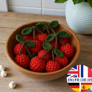 Easy Crochet Amigurumi Cherry Pattern Multilingual, English German French Spanish